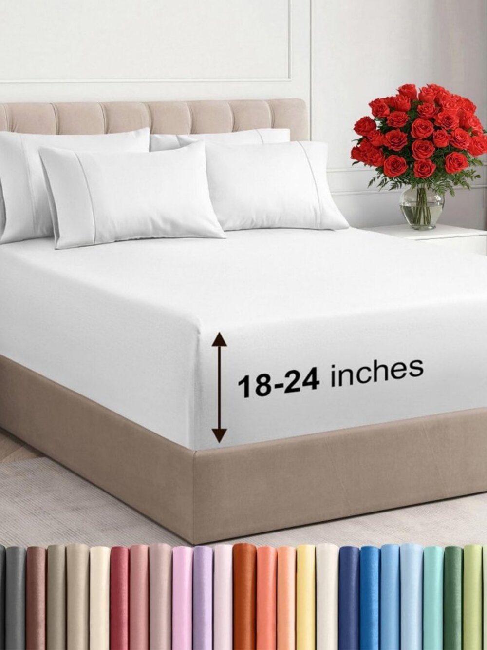 Extra Deep Cal King Sheet Set - 6pc Cooling Bedding - Soft White Luxury Sheets